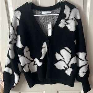 Anthropologie Black and White Floral Women's Sweater